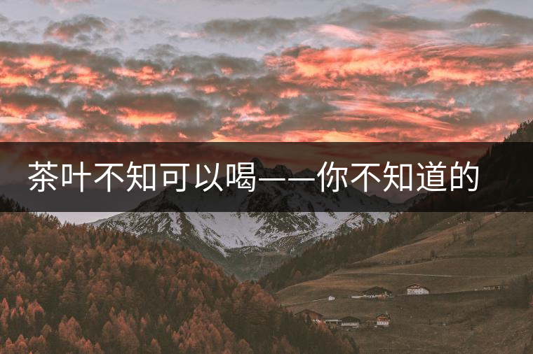 茶葉不知可以喝——你不知道的茶葉妙用